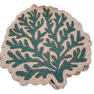 Tahari Beaded S/2 Coral Reef Coastal Placemats Chargers
